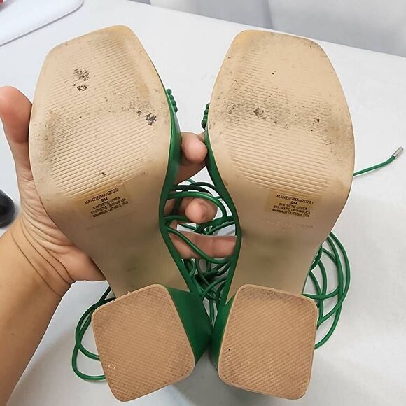 Steve Madden Manzie Green Lace Up Block Heel Squared Open Toe Heeled Sandals 9 - Picture 12 of 14